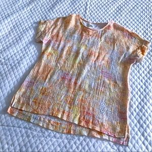 J. JILL Shirt Women’s S Short Sleeve Blouse Light Gauze Colorful Yellow Peach